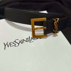 Yves Saint Laurent Black Belt with Gold Buckle
